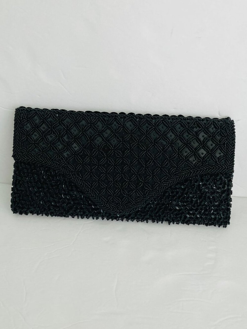 La Regale Vintage Black Beaded Clutch Hand Made in Hong Kong